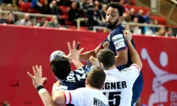 Timothey N'Guessan lors du match de la France face à l'Autriche, à l'Euro de handball, e 14 janvier 2018 à Porec