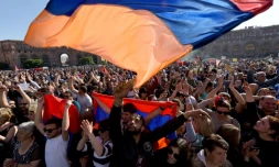 Manifestation d'opposants à Erevan, le 25 avril 2018 en Arménie