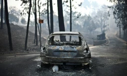Une voiture brûlée à Pedrogao, dans le centre du Portugal le 18 juin 2017