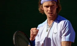Le Russe Andrey Rublev en finale du tounoi de Monte-Carlo contre le Danois Holger Rune, le 16 avril 2023 