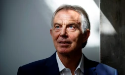Tony Blair lors d'une interview donné à l'AFP à Londres le 17 juillet 2018
