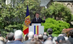 Le président français et coprince d'Andorre Emmanuel Macron le 28 avril 2026 à Andorre-la-Vieille