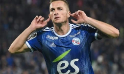 Le milieu de terrain de Strasbourg Dimitri Lienard buteur lors de la victoire 2-1 Ă domicile face Ă Nantes le 20 septembre 2019