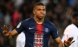L'attaquant du PSG Kylian Mbappé auteur d'un triplé contre Monaco, le 21 avril 2019 au Parc des Princes