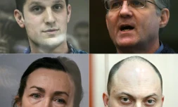 Le journaliste américain Evan Gershkovich (en haut à g), l'ex-Marine américain Paul Whelan (en haut à d), la journaliste russo-américaine Alsu Kurmasheva (en bas à g), l'opposant russe Vladimir Kara-Mourza