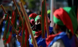 Des indigènes colombiens affluent à Bogota pour réclamer un entretien avec le président Ivan Duque, le 18 octobre 2020