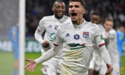 Le milieu de terrain de l'OL Houssem Aouar, auteur du but de la victoire face à Marseille, en quart de finale de Coupe de France, le 12 février 2020 à Lyon