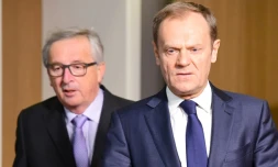 Le président du Conseil européen Donald Tusk et le président de la Commission européenne Jean-Claude Juncker à Bruxelles le 21 mars 2017