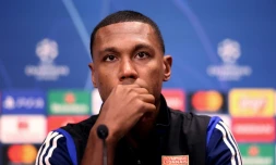 Le défenseur brésilien de Lyon Marcelo en conférence de presse avant un match de Ligue des champions, le 1er octobre 2019 à Leipzig