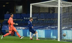 L'attaquant allemand de Chelsea, Timo Werner, ouvre le score lors de la demi-finale retour de la Ligue des champions contre le Real Madrid, Ă Londres, le 5 mai 2021