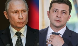 Combinaison de photos du président russe Vladimir Poutine et du président ukrainien Volodymyr Zelensky