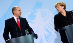 La chancelière allemande Angela Merkel et le président turc Recep Tayyip Erdogan lors d'une conférence de presse, le 31 octobre 2012 à Berlin