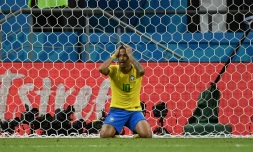 Neymar lors de l'élimination du Brésil par la Belgique en quarts de finale du Mondial le 6 juillet 2018 à Kazan