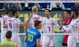 Les volleyeyrs français vainqueurs de la Slovenie en finale de l'Euro à sofia, le 18 octobre 2015