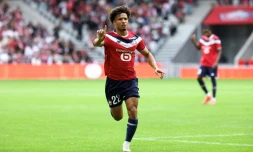 Tiago Santos après avoir ouvert le score pour Lille contre Troyes, le 13 septembre 2026 au stade Pierre-Mauroy