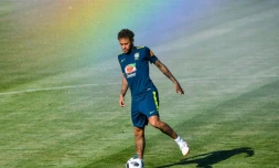 La star du Brésil Neymar lors d'un entraînement, le 14 juin 2018 à Sotchi