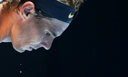 L'Espagnol Rafael Nadal face à l'Australien James Duckworth au 1er tour de l'Open d'Australie, le 14 janvier 2019 à Melbourne 