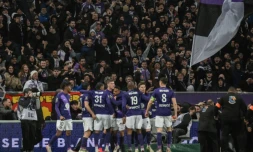 Les joueurs de Toulouse avec leur flocage WO=MAN lors du match nul contre Monaco (1-1) à Toulouse en Ligue 1 le 7 mars 2025