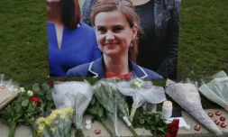 Des fleurs et des bougies déposées à la mémoire de Jo Cox le 16 juin 2016 à Parliament square à Londres