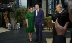 Le président réélu Gudni Johannesson et sa femme Eliza Reid, le 27 juin 2020 à Reykjavic, en Islande