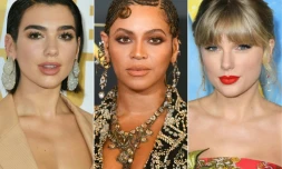 Combinaison d'images avec de gauche à droite, la Britannique Dua Lipa, et les Américaines Beyoncé, et Taylor Swift