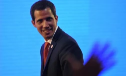 L'opposant vénézuélien et président autoproclamé Juan Guaido lors du Forum vénézuélien de l'industrie pétrolière à Caracas, le 15 février 2019