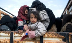 Des civils fuyant les zones de combats près de Baghouz, dans l'est de la Syrie, le 14 février 2019