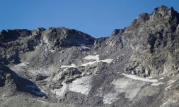 Le glacier Pizol, évaporé sous l'effet du réchauffement climatique, le 4 septembre 2019, sur la commune de Mels en Suisse