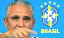 Le sélectionneur du Brésil, Tite, en conférence de presse à Teresopolis, le 3 juin 2019