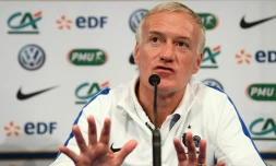 Le sélectionneur des Bleus Didier Deschamps, en conférence de presse, le 12 juin 2017 au Stade de France