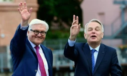 Le ministre des Affaires étrangères allemand Frank-Walter Steinmeier et son homologue français Jean-Marc Ayrault à Brandenburg an der Havel, le 15 juin 2016