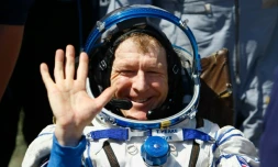 L'astronaute britannique Tim Peake après don atterrissage esur terre dans les steppes du Kazakhstan, le 18 juin 2016