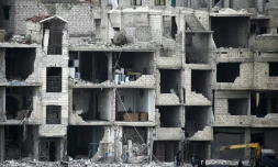 Des immeubles détruits par les bombardements du régime syrien à Arbine, dans la Ghouta orientale, le 25 février 2018