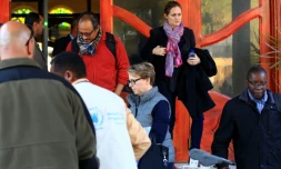 Un groupe d'observateurs arrive à Sanaa le 22 décembre 2018 pour se joindre à une mission d'observation de l'ONU à Hodeida, principal front du conflit au Yémen