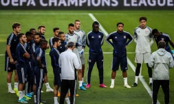 Les joueurs de Lyon Ă l'entraĂźnement, le 22 octobre 2019 Ă Lisbonne