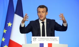 Le président Emmanuel Macron s'adresse à la communauté française, le 29 novembre 2018 à Buenos Aires, en Argentine