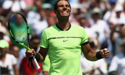 L'Espagnol Rafael Nadal se qualifie en finale du Masters 1000 de Miami en battant l'Italien Fabio Fognini, le 31 mars 2017 à Key Biscayne, en Floride