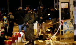 La police et les forces de sécurité israéliennes lors d'une précédente attaque anti-israélienne près des colonies du Goush Etsion, le 27 octobre 2015, en Cisjordanie occupée