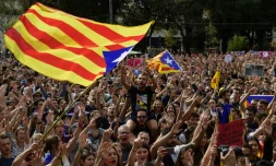 Manifestation pro-indépendance à Barcelone le 2 octobre 2017 au lendemain du référendum émaillé de violences