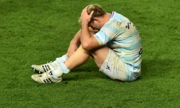 La déception du troisième ligne centre sud-africain du Racing 92 après la défaite face à Exeter en finale de la Coupe d'Europe, à Bristol, le 17 octobre 2020