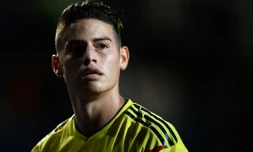 L'attaquant de la Colombie James Rodriguez lors d'un match amical contre l'Egypte, le 1er juin 2018 à Bergame (Italie)