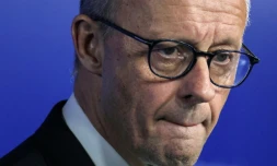 le chancelier allemand Friedrich Merz, le 12 février 2026 à Rijkhovenn en Belgique