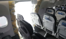 Photo fournie par le NTSB le 8 janvier 2024 montrant l'emplacement d'une porte qui s'est décrochée sur un Boeing 737 MAX 9 de la compagnie Alaska Airlines, à Portland