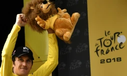 Geraint Thomas en jaune, le 28 juillet 2018 à Espelette