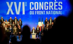 Marine Le Pen s'adresse aux membres et aux militants du Front national, le 11 mars 2018 lors du congrès du parti à Lille