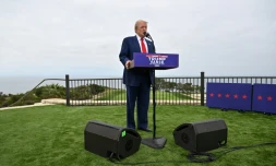 L'ancien président des États-Unis et candidat républicain à l'élection présidentielle Donald Trump lors d'une conférence de presse à Rancho Palos Verdes, Californie, le 13 septembre 2024