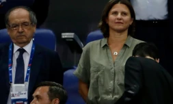 La ministre Roxana Maracineanu et le président de la FFF Noël Le Graet, cÎte à cÎte, avant le match France-Andorre pour les qualification à l'Euro-2020, le 10 septembre 2019 à Saint-Denis