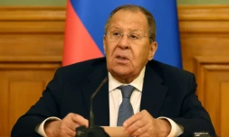 Le ministre russe des Affaires étrangÚres, Sergueï Lavrov, lors d'une conférence de presse le 21 octobre 2025 à Moscou
