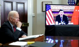 Les présidents américain Joe Biden et chinois Xi Jinping lors d'un précédent sommet virtuel, le 15 novembre 2021