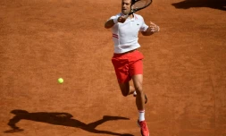 Novak Djokovic face Ă l'Espagnol Alejandro Davidovich au Masters 1000 de Rome, le 13 mai 2021 au Foro Italico